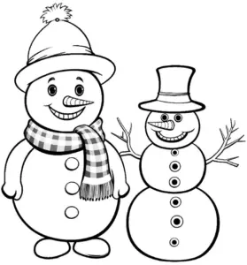 schneemaenner-im-winter-mit-hueten-und-schal
