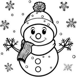 schneemann-mit-schal-und-schneeflocken