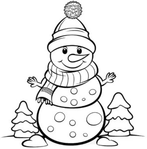 schneemann-mit-schal-und-tannenbaeumen