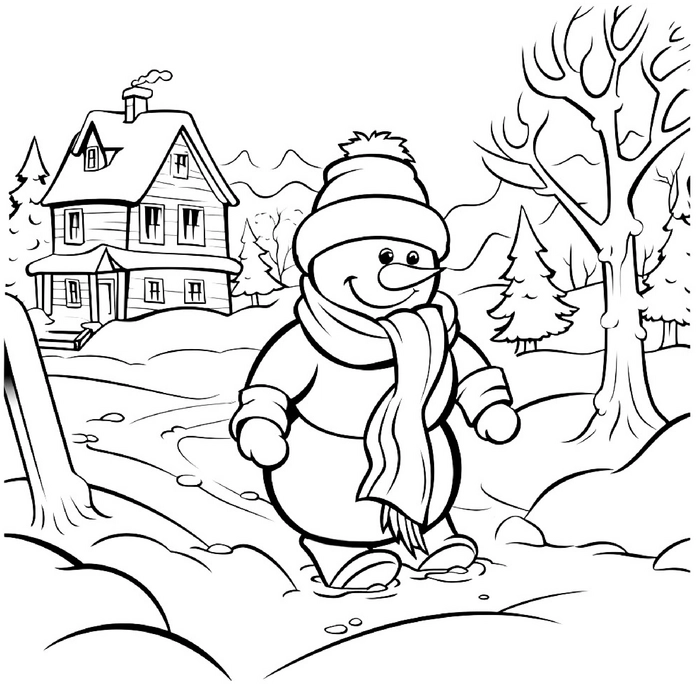 schneemann-winterlandschaft-ausmalbild