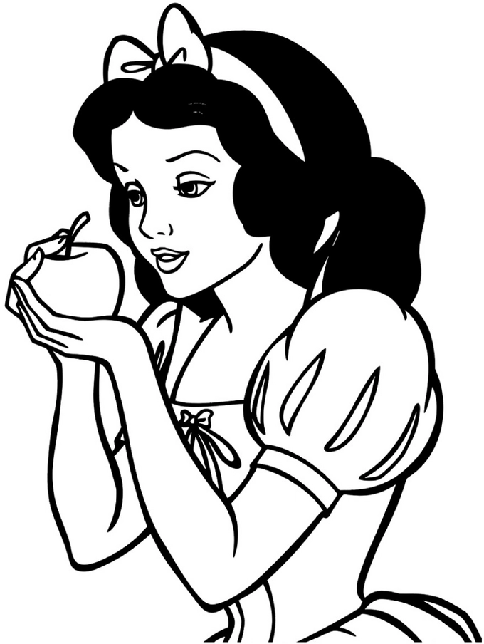 schneewittchen-mit-apfel-ausmalbild-zeichnung