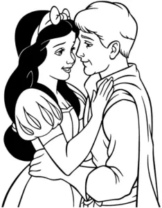 schneewittchen-und-prinz-in-umarmung-ausmalbild