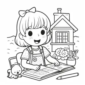 schulmaedchen-mit-hund-und-malbuch