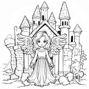 schutzengel-vor-mystischer-burg-ausmalbild