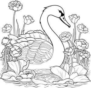 schwan-blumen-im-wasser-ausmalbild