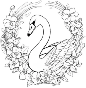 schwan-im-blumenkranz-ausmalbild
