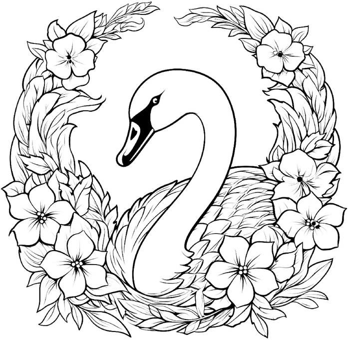 schwan-mit-blumenrahmen-ausmalbild