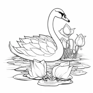 schwan-mit-lotusblumen-im-wasser-ausmalbild
