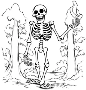 skelett-im-wald-mit-gegenstand