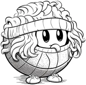 spassiger-volleyball-mit-haaren-ausmalbild
