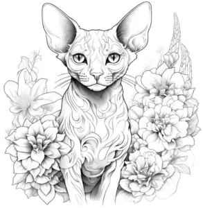 sphynx-katze-ausmalbild-mit-blumen