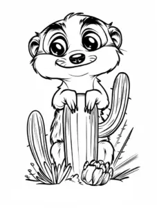 spielendes-erdmaennchen-mit-kaktus-ausmalbild