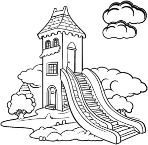 spielturm-mit-rutsche-im-gruenen-raum