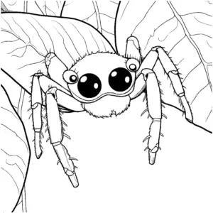 spinne-auf-blaettern-ausmalbild