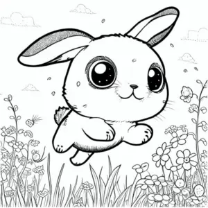 springender-hase-auf-ausmalbild-in-blumenwiese