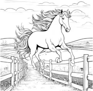 springendes-pferd-ueber-zaun-ausmalbild