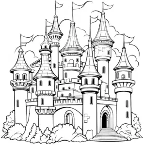 steinburg-ausmalbild-mit-tuern-und-zinnen