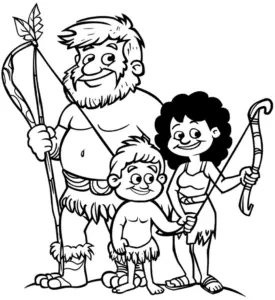 steinzeitfamilie-mit-boegen-und-pfeilen