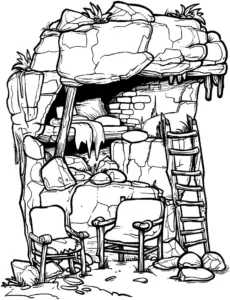 steinzeitunterschlupf-ausmalbild-mit-felsen-und-moebeln