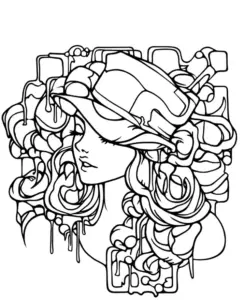 stilisiertes-ausmalbild-eines-maedchens-mit-modischem-hut