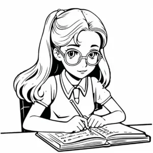 studierendes-maedchen-mit-buch-und-stift-ausmalbild