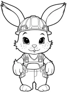 Ausmalbild süßer Hase in Bauarbeiterkleidung