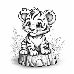 suesser-baby-tiger-auf-einem-baumstamm