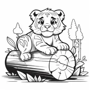 suesser-tiger-auf-baumstamm-mit-pflanzen