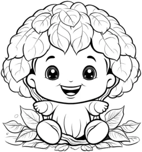 suesses-ausmalbild-mit-baby-und-blaettern