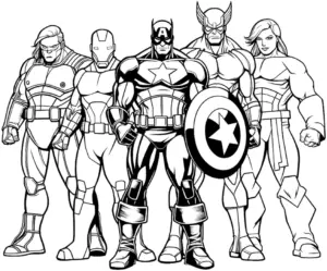 superhelden-ausmalbild-mit-fuenf-figuren