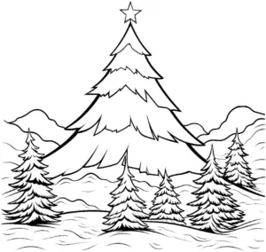 tannenbaum-und-nadelbaeume-im-winter-ausmalbild