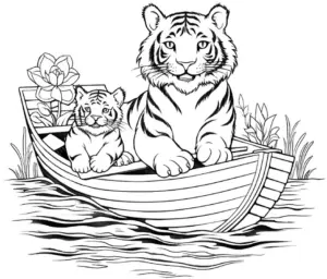 tiger-und-welpe-im-boot-ausmalbild