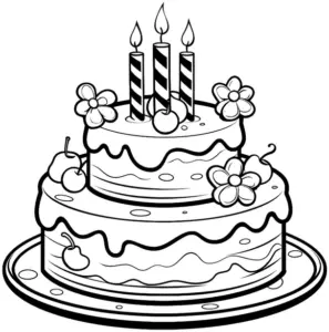 torte-mit-kerzen-und-blumen-ausmalbild
