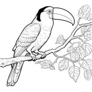 tukan-auf-ast-mit-blaettern