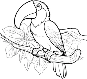 tukan-auf-ast-mit-tropischen-pflanzen