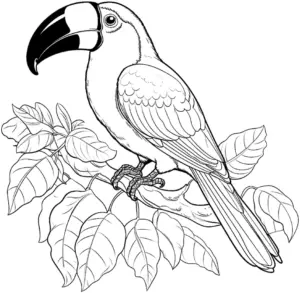 tukan-ausmalbild-mit-gruenen-blaettern
