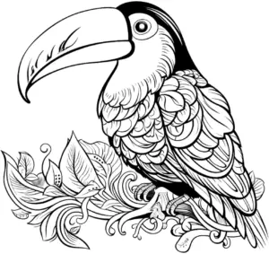 tukan-ausmalbild-mit-tropischen-pflanzen