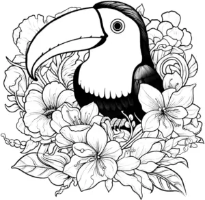 tukan-in-blumenmeer-ausmalbild