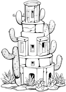 turm-mit-kaktussen-ausmalbild