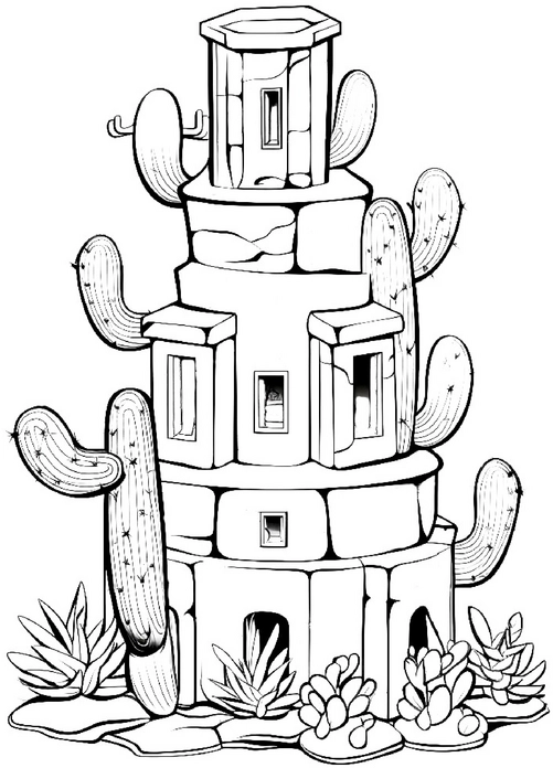 turm-mit-kaktussen-ausmalbild