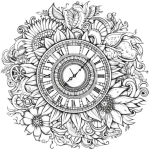 uhr-mit-blumenmuster-ausmalbild