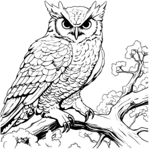 uhu-ausmalbild-mit-detaillierter-federstruktur-auf-ast