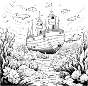 unterwasserschiff-ausmalbild-mit-fischen-und-korallen