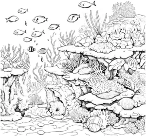 unterwassersicht-mit-fischen-und-korallen-ausmalbild