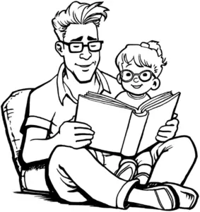 vater-mit-kind-beim-lesen-ausmalbild