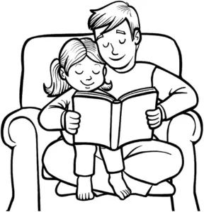 vater-und-kind-beim-lesen-ausmalbild