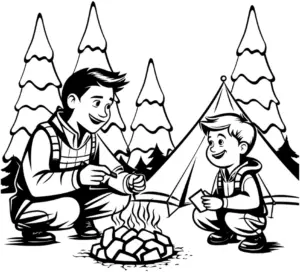 vater-und-sohn-am-lagerfeuer-ausmalbild