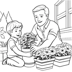 vater-und-sohn-beim-pflanzen-von-blumen