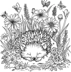 verschlafener-igel-in-blumenlandschaft