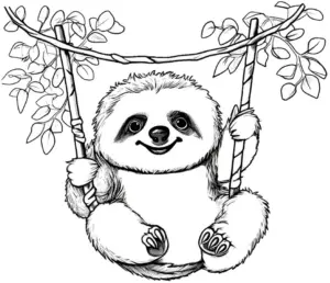 verspieltes-faultier-ausmalbild-mit-ast-und-blaettern